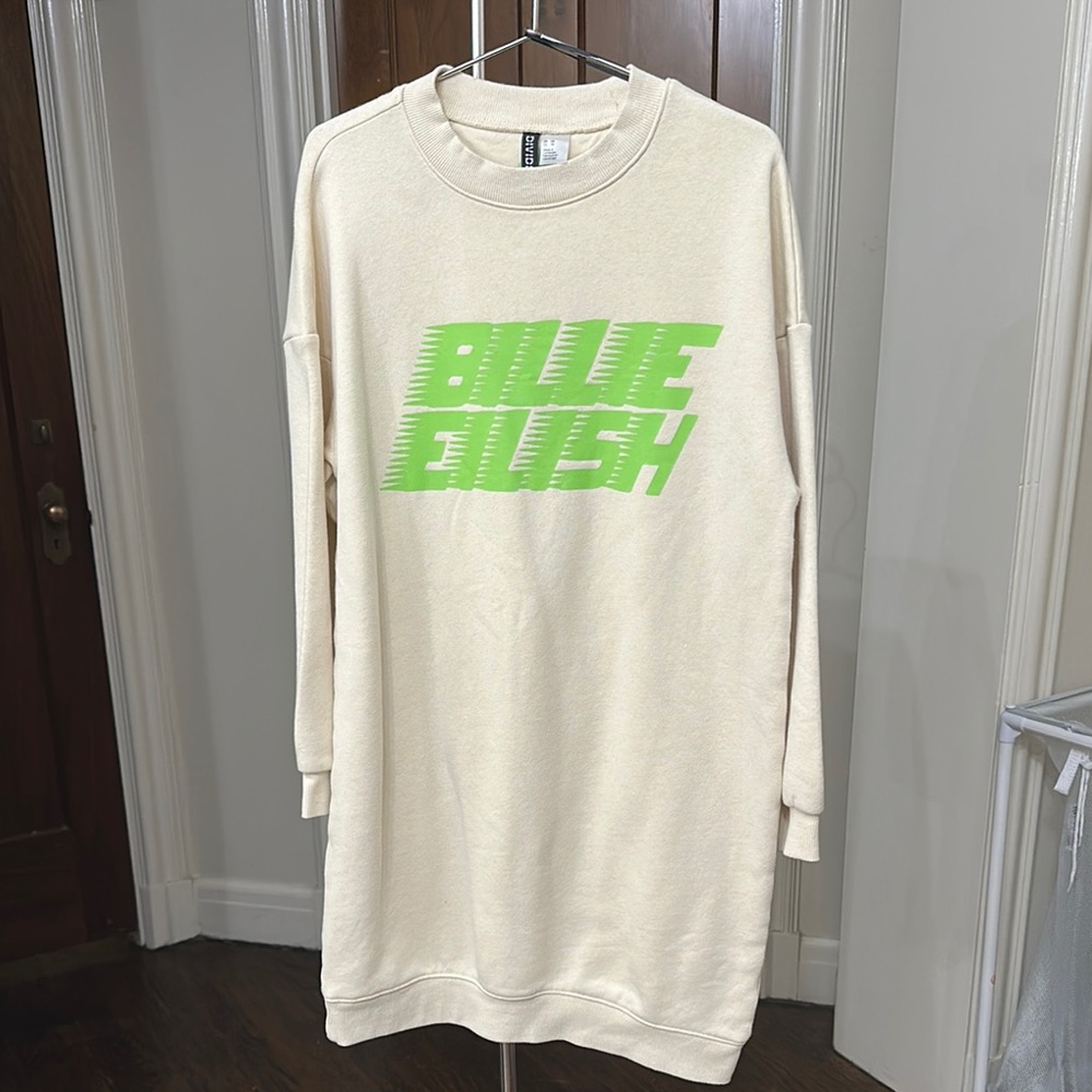 Billie Eilish Cream Sweatshirt Dress with Green Logo